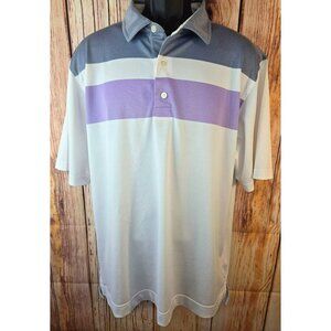 Footjoy Mens Stripe Polo Shirt Large Polyester/Spandex Purple/Gray